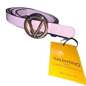 Valentino NEW Soft Pink Leather Baby Belt Gold HardWare Size X-Large